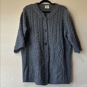 Irish Wool Cable Knit Gray Cardigan Sweater